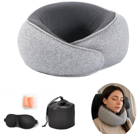WYCWYQDR Travel Pillow,Memory Foam 360 Degree Neck Support ，Removable Design，With Ear Plugs, Eye Mask, Carry Bag，Suitable For Office, Driving, Train, Airplane Use