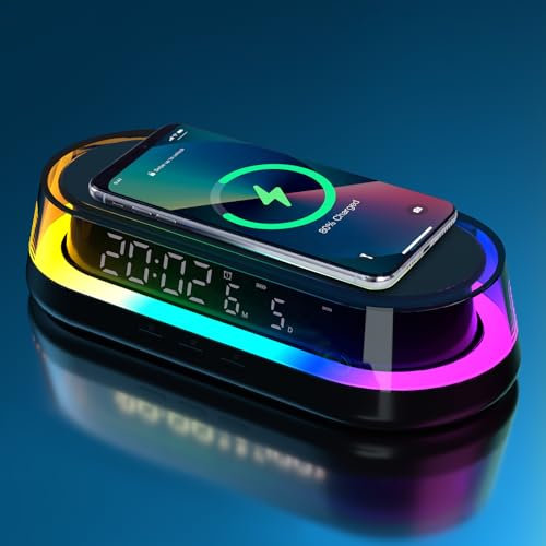 DESGNT Lámpara de mesilla de noche con función de carga,luz LED despertador lámpara de mesa táctil regulable con 2 niveles de brillo,luz nocturna RGB con cargador inalámbrico de 15W