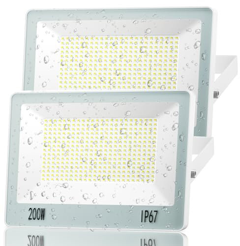 ANNIFUNLY Projecteur LED 200W Paquet de 2, 20000LM Spot Led Extérieur 6500K Projecteur Exterieur LED IP67 Etanche Éclairage Extérieur pour Jardin, Patio, Garage, Stade, Grange
