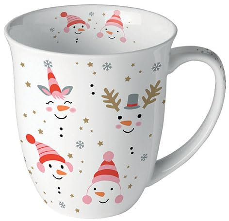 Ambiente Porzellan Tasse ca. 400ml Becher Bone China Mug Für Tee Oder Kaffee Herbst Winter Weihnachten Christmas Funny snowmen