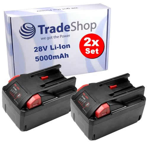 2X Trade-Shop Li-Ion Werkzeug-Akku 28V / 5000mAh kompatibel mit Milwaukee 48-11-2830, 0700956730, 4932352732, 4932-3991-96, 48-11-1830, 48-11-2850