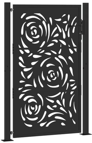 vidaXL Garden Gate/Entry Gate in Black Steel - Flame Design 105x155cm - Lockable with Keys for Patio/Driveway