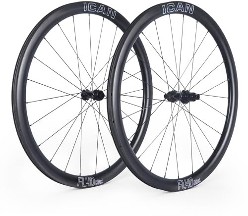 ICANIAN FL40Ⅱ/FL50Ⅱ 1215g/1285g Carbon-Rennrad-Laufradsatz 700C Scheibenbremse 23 mm Innenbreite Center Lock Drahtreifen Tubeless-kompatibel (kompatibel mit Road HG 11/12 Freilauf, FL40 Ⅱ)