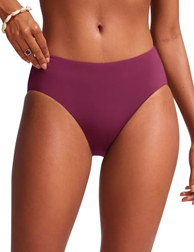 CRZ YOGA Bikini Bottoms per Donna Slip da Bagno di Base a Copertura Totale a Mezza Altezza Fucsia 42