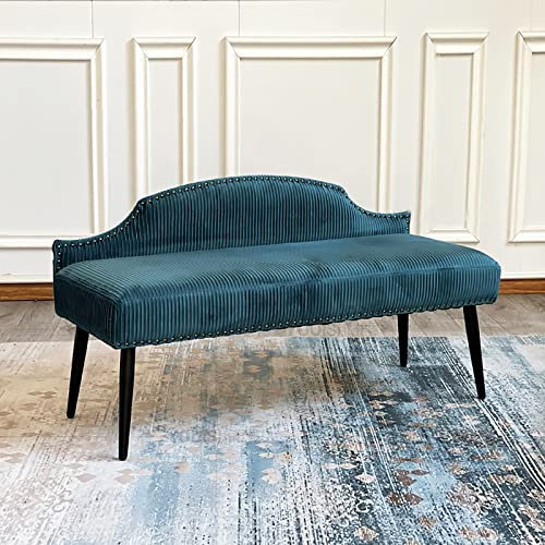 Luxuriöse blaue Samt-gepolsterte Bettbank mit Rückenlehne für Schlafzimmer und Esszimmer, moderne Sitzbank für den Eingangsbereich, 100 x 40 x 66 cm