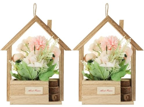 Zerodeko 2 pcs Hanging Flower Basket Rustic Wall Basket Decor Artificial Hanging Flower for Home Office Windowsill Table Display 6.89 X 5.12 X 10.35 in
