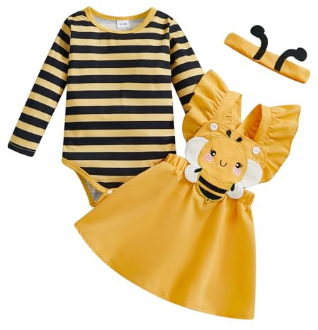 Geagodelia Baby Mädchen Outfit Kleidung Babykleidung Set Langarm Body Strampler + Rock mit Hosenträger Fasching Karneval Halloween Neugeborene Babyset