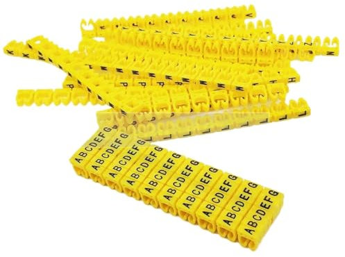 WDSBZNB Kabelbeschriftung Kunststoff C-Typ Clip auf Kabelmarkierungsetikett EC-0 Drahtmarkierung Alphabit AZ Kabelgröße 1,5 qmm gelbe Kunststoff-Kabelmarkierungen(M-2-plastic-A-Z)