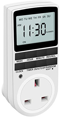 Bosiyrggrl Uk Plug Digital Timer Plug Socket, Electrical Programmable Plug In Timer Switch For Light, B And More, With Large Lcd Display And Anti-Theft Random Mode, 13A/2900W Max
