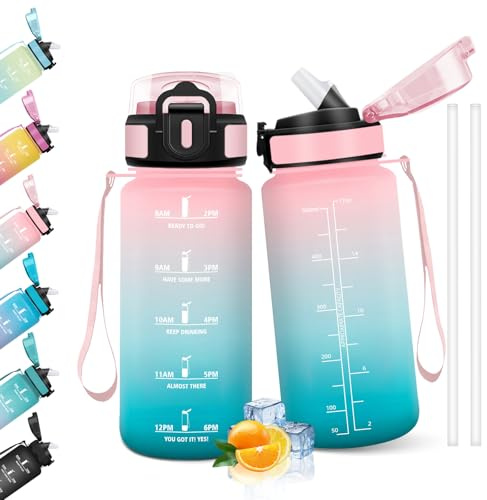 HoneyHolly Botella Agua, 500 ml con Pajita, Cantimplora, Prueba de Fugas, Botella Agua Niños Colegio, Libre de BPA, Cantimplora para Niños, Deporte, Running, Gimnasio, Bicicleta