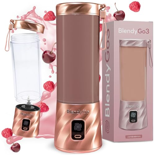 Blender portable BlendyGo3, Mixeur, Blender Smoothie rechargeable USB, Mixeur Smoothie puissant sans fil, Mini Blender pour smoothies et jus, sans BPA, 550 ml (Or rose)
