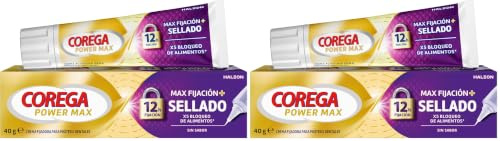 Corega Max Fijación + Sellado, Crema Fijadora para Prótesis Dentales, Hasta 12 Horas de Duración, 40 g (Paquete de 2)