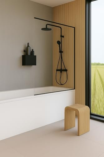 Schulte Duschwandfür Badewanne 80x140 cm, Mattschwarz, 5 mm ESG Sicherheitsglas Badewannenwand, links oder rechts montierbar, platzsparend