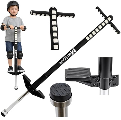 Merkan Pogo Stick, Jump Stick, Springen, Muster für Kinder, Jungen und Mädchen, Lenker aus Weichschaum, bis 70 kg (Schwarz)
