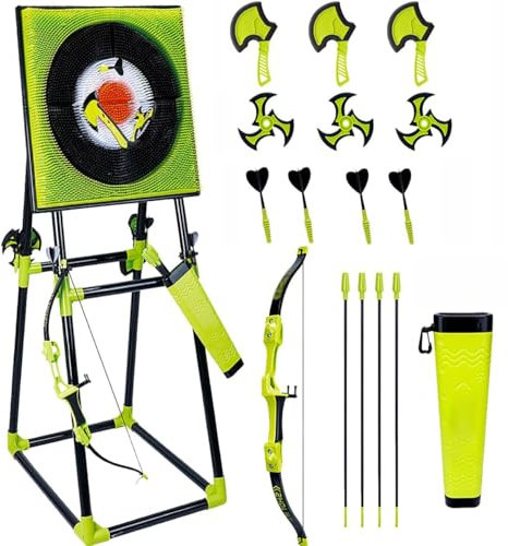 Le Jeu de Jeux de Lancement de 4 en 1 de Luxe pour Les Adultes, Le Jeu d'activités Sportives en Plein air et d'intérieur Comprend des haches, des fléchettes, avec Un Support Pliable