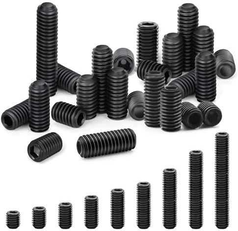 Grub Screws Assortment Kit, 250 Pcs Black Allen Head Hex Socket Grub Screw Set for Door Handle Screws Replacement，Light Fixture Screws（4/5/6/8/10/12/16/20/25mm） (M4)