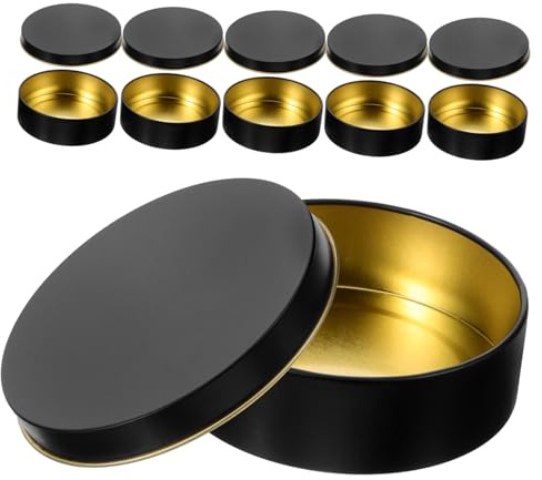 Veemoon 6 pièces Boîte de Rangement Ronde Tôle Noire Multi pour Bougies Cosmétiques et Crèmes Compacte et Durable pour Voyage et Usage