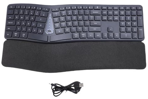 Zunate Tastiera Ergonomica Wireless con Poggiapolsi, 111 Tasti Wave Tastiera Ricaricabile Full Size Design Split con Angolo di Inclinazione Regolabile BT E 2.4G Digitazione Comoda per