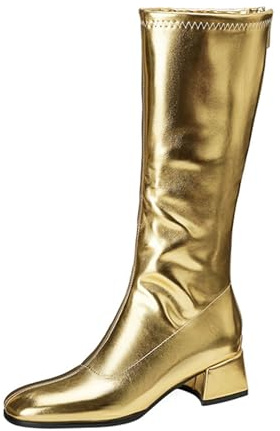 Lizoleor Elegant Bout Carré Back Zippées Femme Knee Bottes Mi-Mollet Large Fit Bloc Moyen Cuir Verni Sweet Long Bottes Habillées Or Taille 36 EU