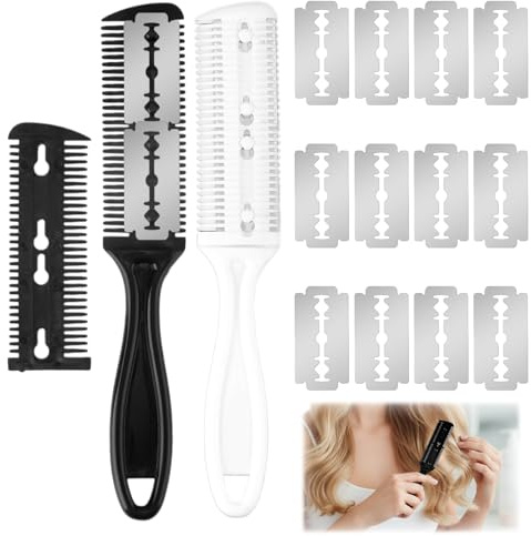 2PCS Peigne Rasoir Pour Cheveux, Double Face Peigne Peigne a Effiler Les Cheveux, Peigne Coupe Cheveux Convient Aux Personnes de Tous Ages et Pour La Maison Le Salon De Coiffure Chien (Noir et blanc)