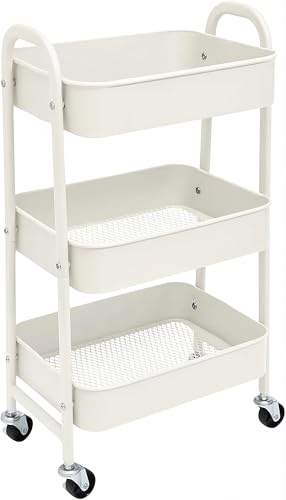 ELECTROMANIA Carro de Cocina Metálico con Ruedas. Carrito Auxiliar Multiuso. 3 Cajones de Almacenamiento. Ideal para Frutas, Verduras, Cocina, Salón, Oficina