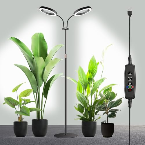auvstar Lámpara de Cultivo Plantas con Soporte,2 Cabezales,3 Modos
