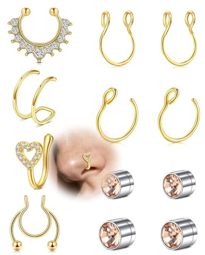 VFUN Falsk näsring ringar och dubbar klämma på hästsko septum ring näsa manschett hjärta falsk näsa piercing för kvinnor och män