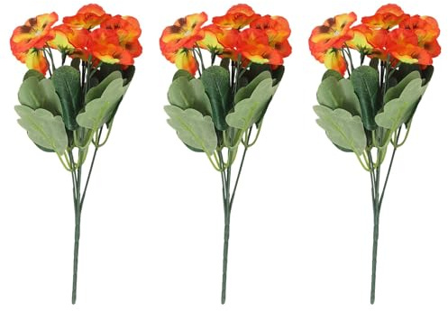 Gettimore 3 Stück UV-beständige künstliche Stiefmütterchen, 32 cm Höhe, realistischer Seidenstoff für Innen- und Außendekoration, Rot/Lila/Gelb/Sonnenuntergangsrot