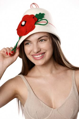 NeSowok® Saunahut aus Merinowollfilz – Lustige Motiv-Saunamütze (Früchte, Wikinger & mehr) – Unisex Filzhut als Hitzeschutz für Sauna & Banja – Geschenkidee (Mohn)