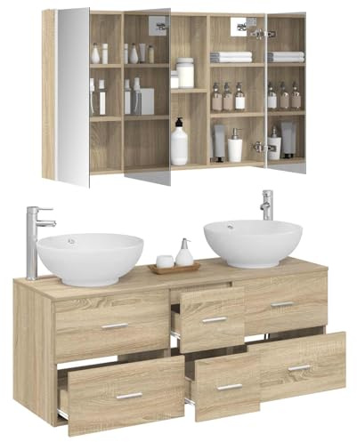 vidaXL Badrumsmöbelset 4 st Sonoma-ek Konstruerat trä och glas