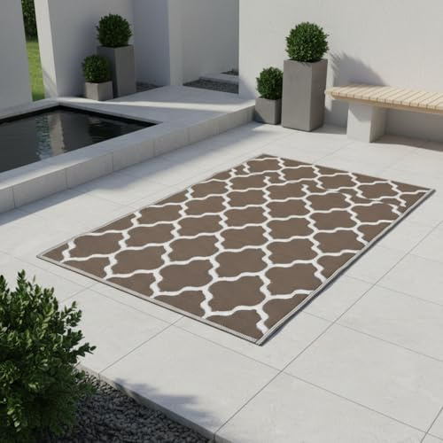 Jet-line Tapis tressé Cuisine Jardin Plage extérieur Balcon terrasse Kate Tapis d'extérieur Plastique Marron 120 x 180 cm véranda résistente aux intempéries polypropylène