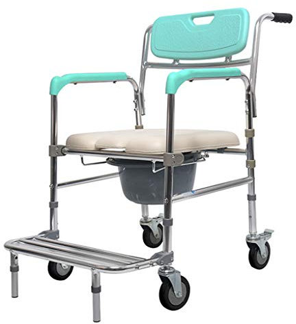Toilettenstuhl mit Rädern - Fahrbarer Aluminium Duschstuhl Toilettenrollstuhl für ältere Menschen, Behinderte, Gepolsterte Toilettensitz Dusche Transportstuhl Badezimmer Rollstuhl