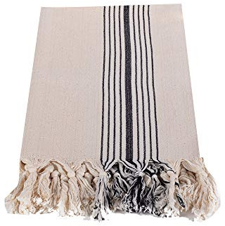 HamamTamam Turkish Towel,100% Pure Cotton Wrap, 37 x 74 Oversized Fringed Bath Beach Peshtemal Black Striped Yoga Gym Spa Made in Turkey Boho Towel