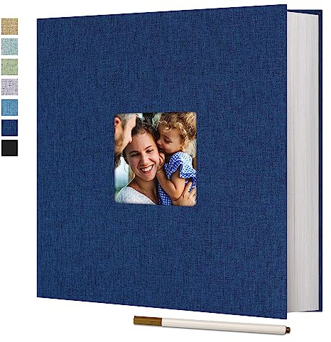 Vienrose Selbstklebendes Fotoalbum, 120 Seiten, 33x32 cm, Blau | Fotoalbum zum Einkleben und Selbstgestalten, Groß Leinen Photoalbum, Metallstift, Hochzeit Jahrestag Reise Geburtstag