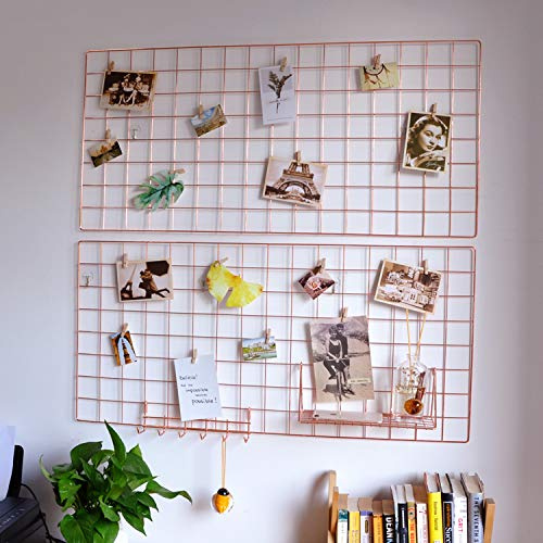 Yash Metal Wire Grid Panel, Display Organizer, Postcard, Wall Artwork Display for Home Office Living Room Dorm Room, Kitchen Storage Grid Wall, 37.4 X 17.7, Pack of 2 Pcs, Rose Gold