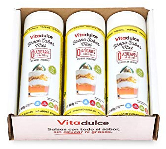 Sirope sabor miel sin azúcares añadidos, Topping sabor miel, Sirope bajo en calorías 400 gr. Pack de 3 unidades - Vitadulce