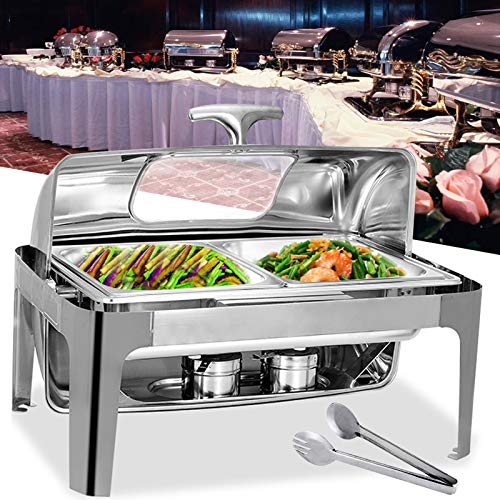 Chafing Dish, Speisenwärmer Edelstahl, 9L Stövchen Speisewärmer Warmhaltebehälter Essen mit Sichtbarem Deckel für Hochzeitsbuffet Oder Party, 64.5 * 47.5 * 43.5cm