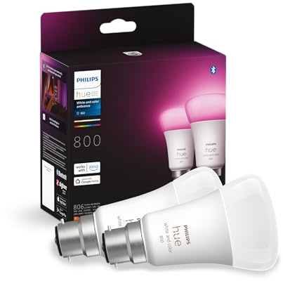 Philips Hue White and Colour Ambiance 2 Lampadine LED Smart, Attacco a Baionetta B22, Luce Bianca o Colorata, Dimmerabile, 6.5W