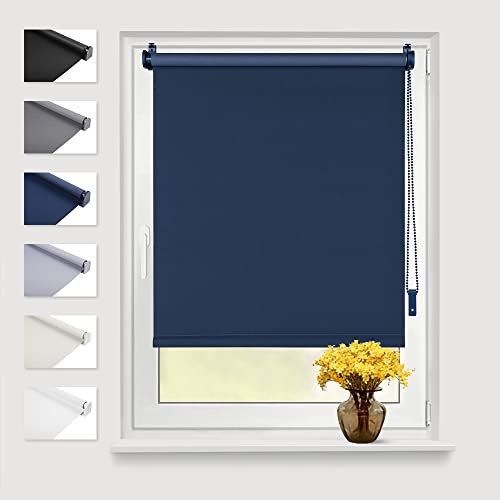 Eurohome Verdunkelungsrollo Thermo Rollo 40x130cm (Stoffbreite 36 cm) Dunkelblau Klemmfix ohne Bohren mit gleichfarbige Beschichtung Seitenzugrollo Oeko-TEX Standard 100 Klemmrollo für Fenster & Tür