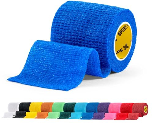 SPORTTAPE Football Sock Tape, 5cm x 4.5m, Blue - Self-Adhesive Bandage | Self-Adhesive Cohesive Bandage, Compression Wrap & Sports Stretch Tape for Ankles, Socks, Vet, Pet Wrap for Dogs, Horses