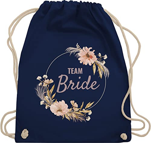 Turnbeutel Rucksack - JGA Junggesellenabschied Frauen - Junggesellinnenabschied Team Bride Boho Blumenkranz Motiv I - Unisize - Navy Blau - hen party accessories brauttaschen jungesselnabschied