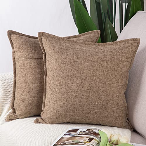 Madizz Lot de 2 Housses de Coussin Faux Lin Décoratif Coussin Couvre Style De Luxe pour canapé Chambre Marron Clair 40x40 cm