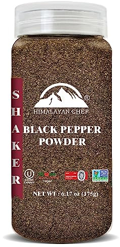 Himalayan Chef Pimienta negra orgánica en polvo, 175 g, libre de colorantes y aditivos artificiales, sin OMG y con certificación Kosher