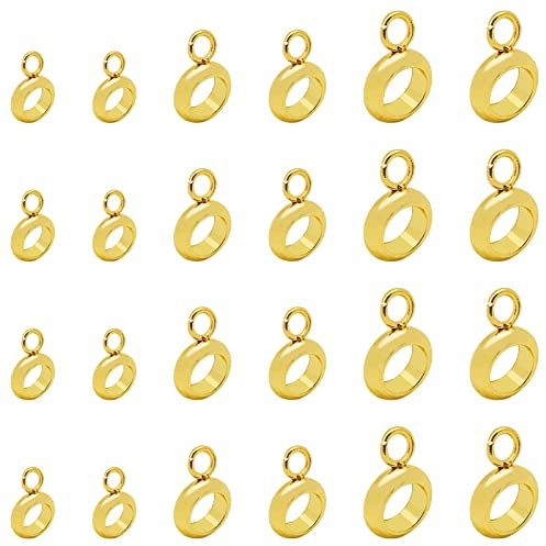 40pcs Stainless Steel Bail Beads Column Spacer Beads Hanger Links Connectors with Loop Bail Hanger Links Column Bail Beads for Pendant Bracelet Necklace Jewelry Making(3 Sizes,Gold)