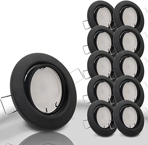 trendlights24 Decora LED Einbaustrahler 230V 10er Set 6W Neutralweiß GU10 | Deckenspots, Schwarz matt, rund, 480 lm, 4000k, LED Spots, austauschbar, Decken Einbauleuchte, schwenkbar, 68 mm Lochmaß