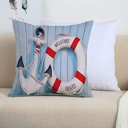 2er-Set Dekorativ Kissenbezug 45x45 cm,Boje, Anker gestreift Rettungsring Abstellgleis vertikal a,Polyester Kissenbezüge Dekokissen Kissenhülle Set Kissen Fall für Sofa Auto Schlafzimmer Zuhause Dekor