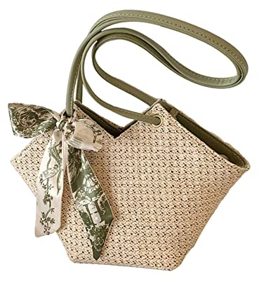 ARVALOLET Stroh-Umhängetasche for Frauen, große Strandtasche Stroh mit Leder-Schultergurt, Strohtasche Frauen Stroh Umhängetasche Strandtasche Handtasche Sommertaschen Umhängetasche for Damen Reisen