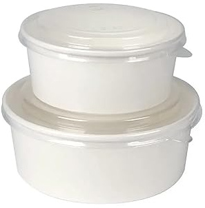 GRADISCO - Insalatiera Bianca da 1300ml in cartoncino Kraft con rivestimento interno. 50 Contenitori monouso con Coperchi ermetici trasparenti. Resistente ai liquidi, adatti per asporto
