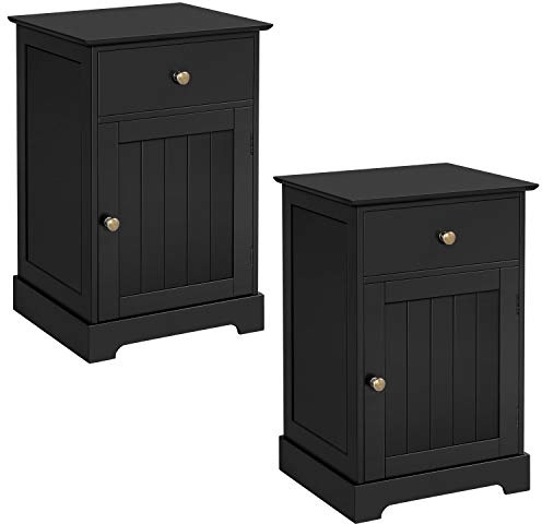 Yaheetech 2pcs Mesita de Noche Mesitas Auxiliares con un Cajón | y Puerta de Listones Mesillas de Madera para Sofá Armario de Almacenamiento 40x35x60 cm