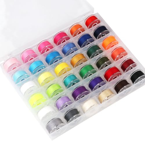 WnlahuWA 36 Farben Spulen Unterfaden, Nähmaschine Spulen Set mit Nähgarn, Nähmaschinen Zubehör, Nähgarn für Nähmaschin, Polyester Unterfadenspulen mit Fall, für Brother Babylock Janome Kenmore Singer